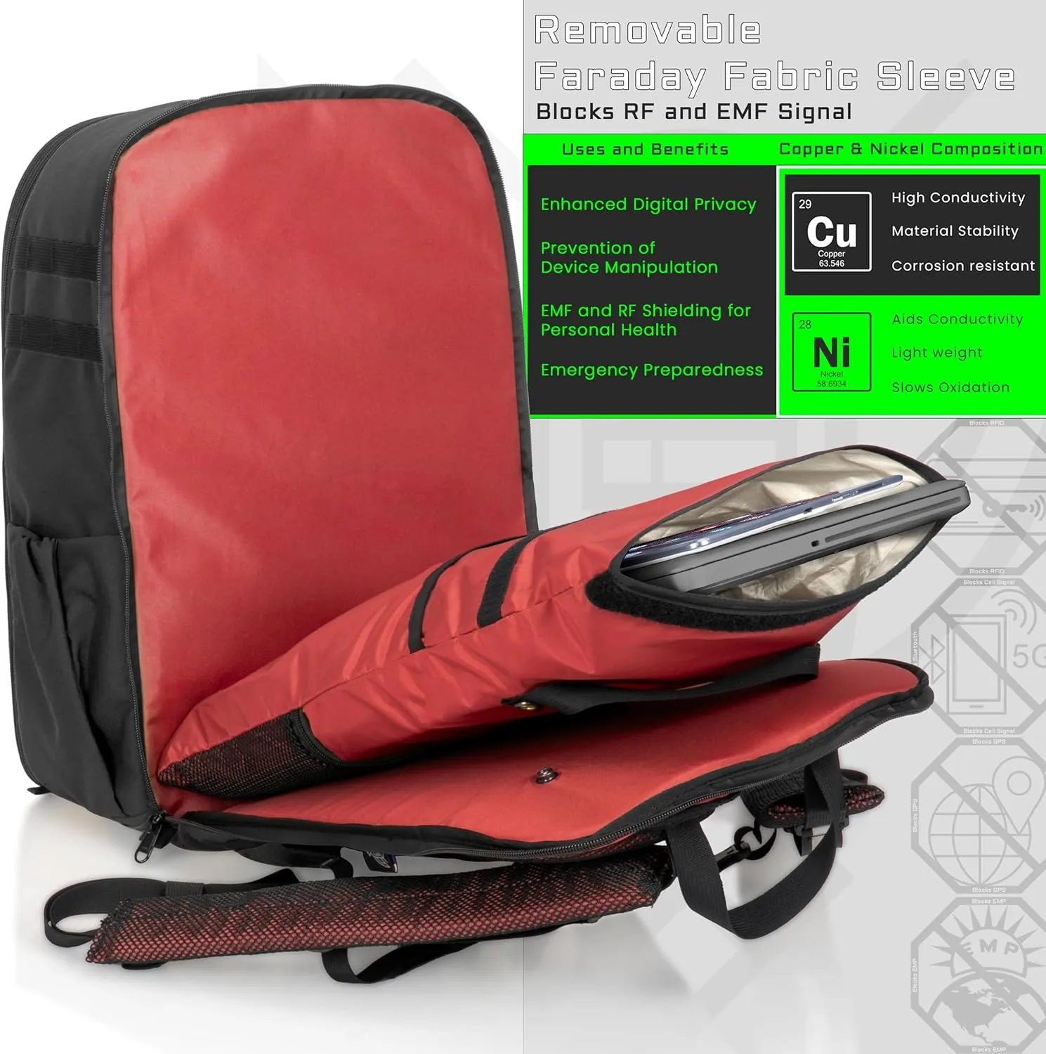~ Versa Carry On ~ Military Grade Backpack with Signal-Blocking Faraday Sleeve for Laptops and Mid-Size Electronics ~ 1680D Ballistic ~ Black