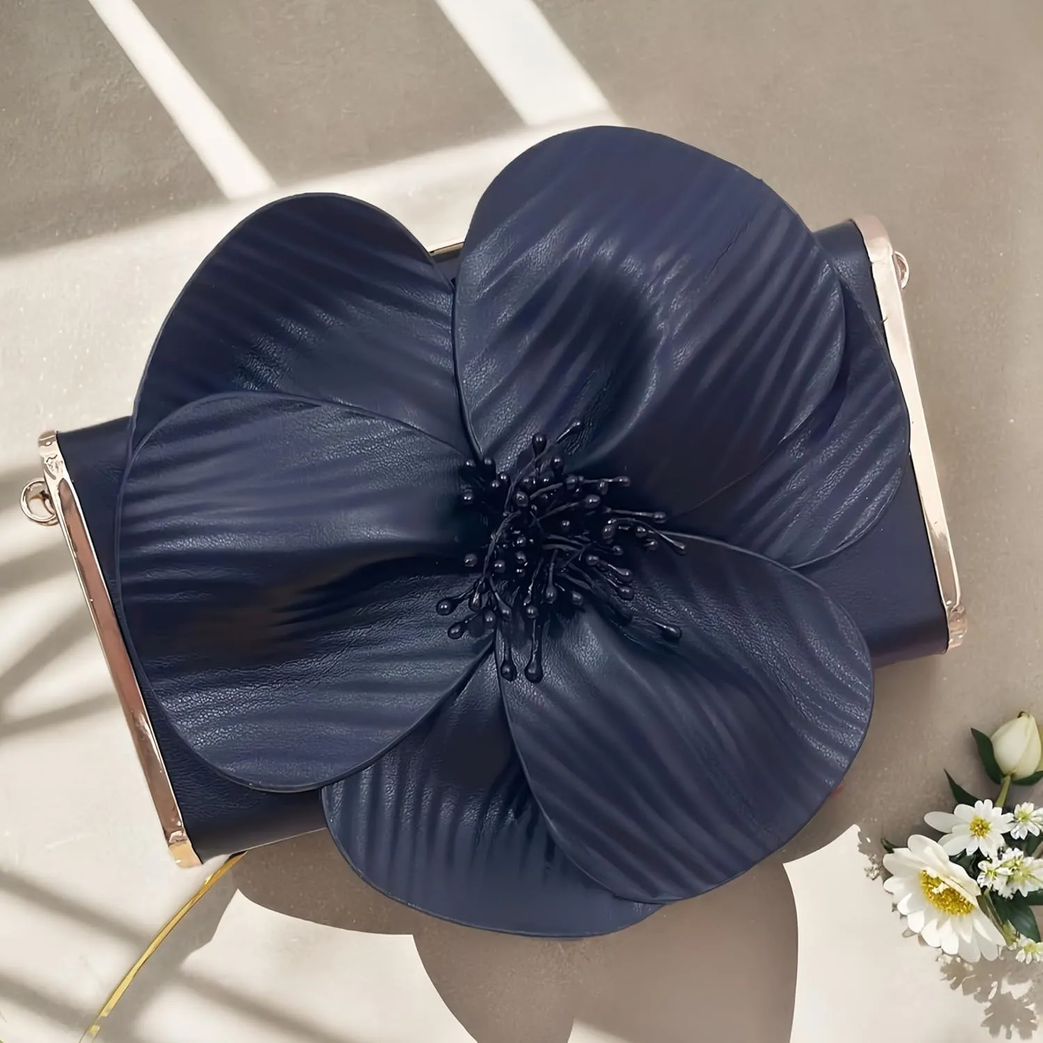 3D Floral PU Leather Clutch for Wedding Party Prom - Elegant Evening Bag with Detachable Chain