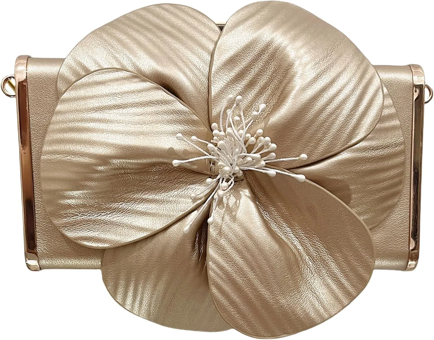 3D Floral PU Leather Clutch for Wedding Party Prom - Elegant Evening Bag with Detachable Chain