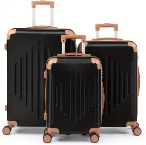 3pcs Luggage with Corner Protectors Large Capacity Suitcase Lightweight Travel with TSA Lock 20/24/28-Inch (Black Brown)