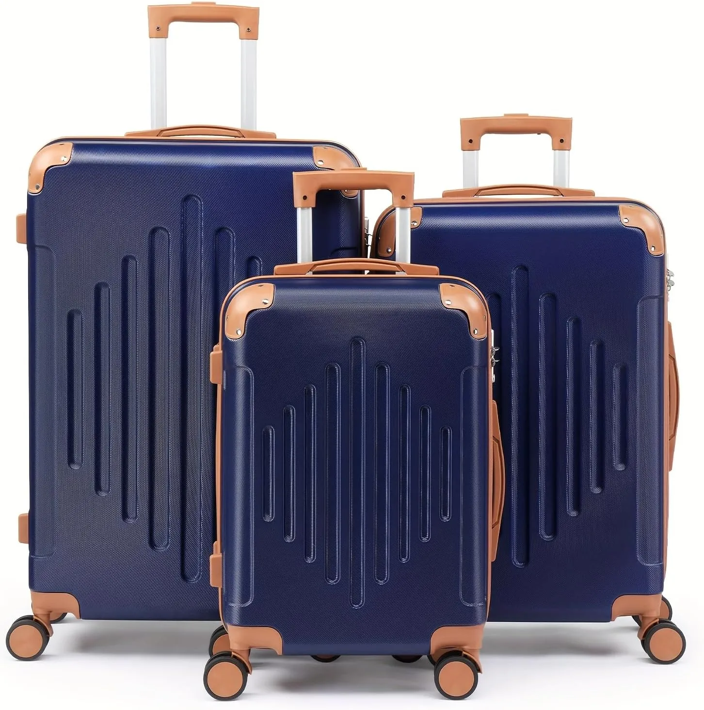3pcs Luggage with Corner Protectors Large Capacity Suitcase Lightweight Travel with TSA Lock 20/24/28-Inch (Blue Brown)