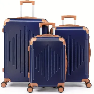 3pcs Luggage with Corner Protectors Large Capacity Suitcase Lightweight Travel with TSA Lock 20/24/28-Inch (Blue Brown)
