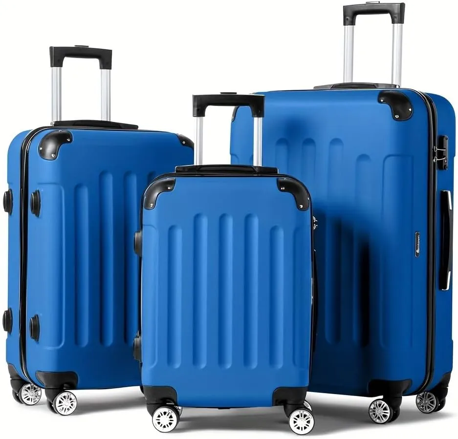 3pcs Luggage with Corner Protectors Large Capacity Suitcase Lightweight Travel with TSA Lock 20/24/28-Inch (Blue)