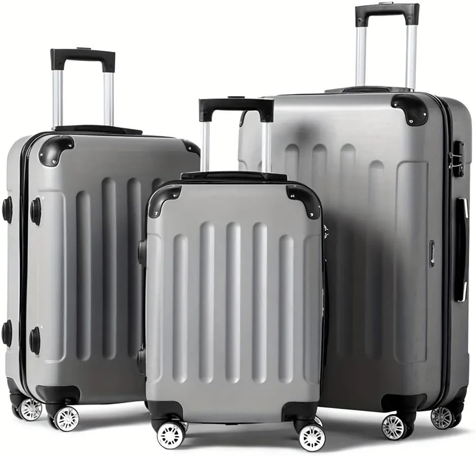 3pcs Luggage with Corner Protectors Large Capacity Suitcase Lightweight Travel with TSA Lock 20/24/28-Inch (Grey)