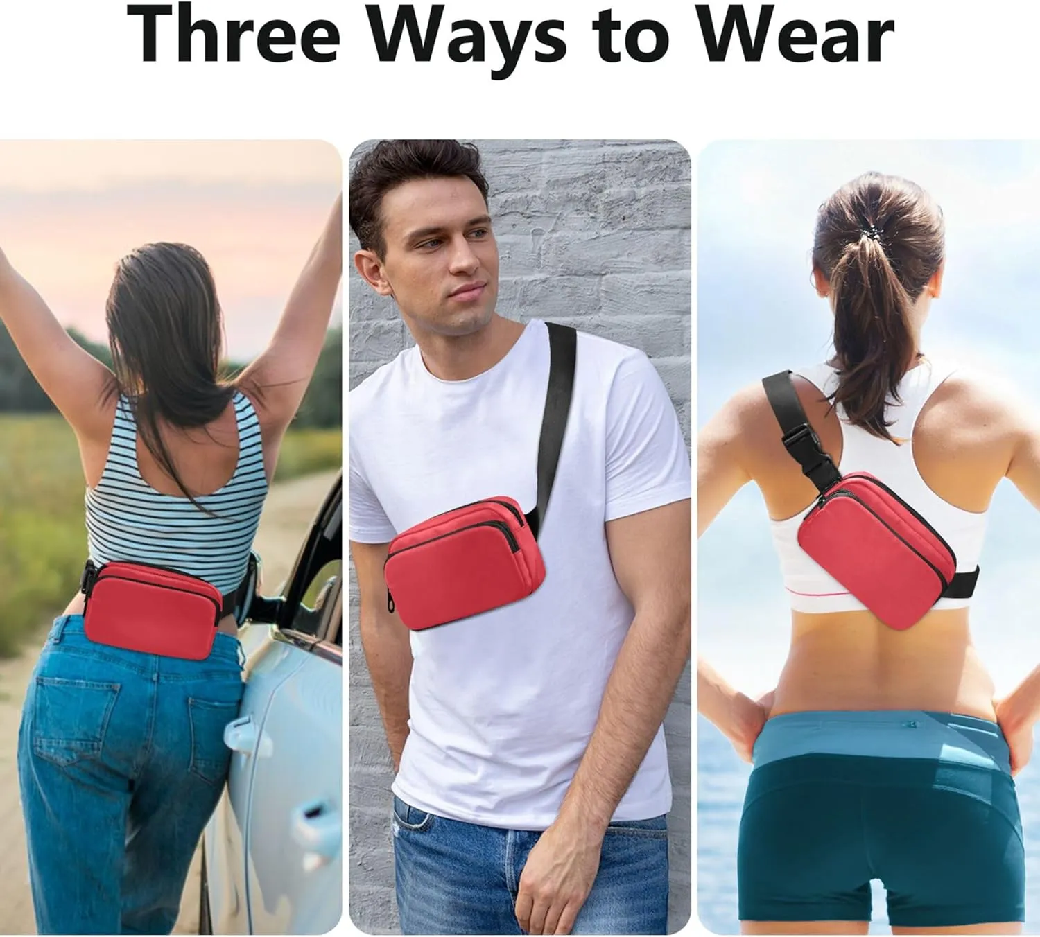 Alizarin Crimson Waterproof Fanny Packs Women Hip Bag Belt Purse Hiking Cross Body Waist Purse