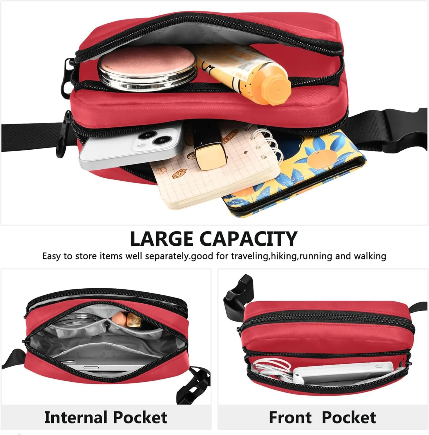 Alizarin Crimson Waterproof Fanny Packs Women Hip Bag Belt Purse Hiking Cross Body Waist Purse