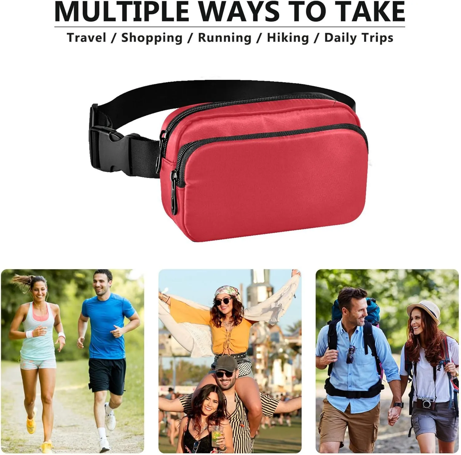 Alizarin Crimson Waterproof Fanny Packs Women Hip Bag Belt Purse Hiking Cross Body Waist Purse