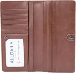 Alldaily Ultra Slim Thin Women Wallet RFID Blocking Credit Card Holder Bifold Long Ladies Billfold (Coffee)