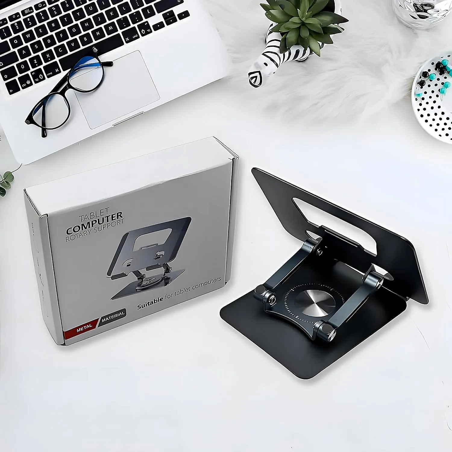Aluminum Alloy 360Rotating Bracket, Adjustable Laptop Stand, Portable Foldable Ergonomic Laptop Support