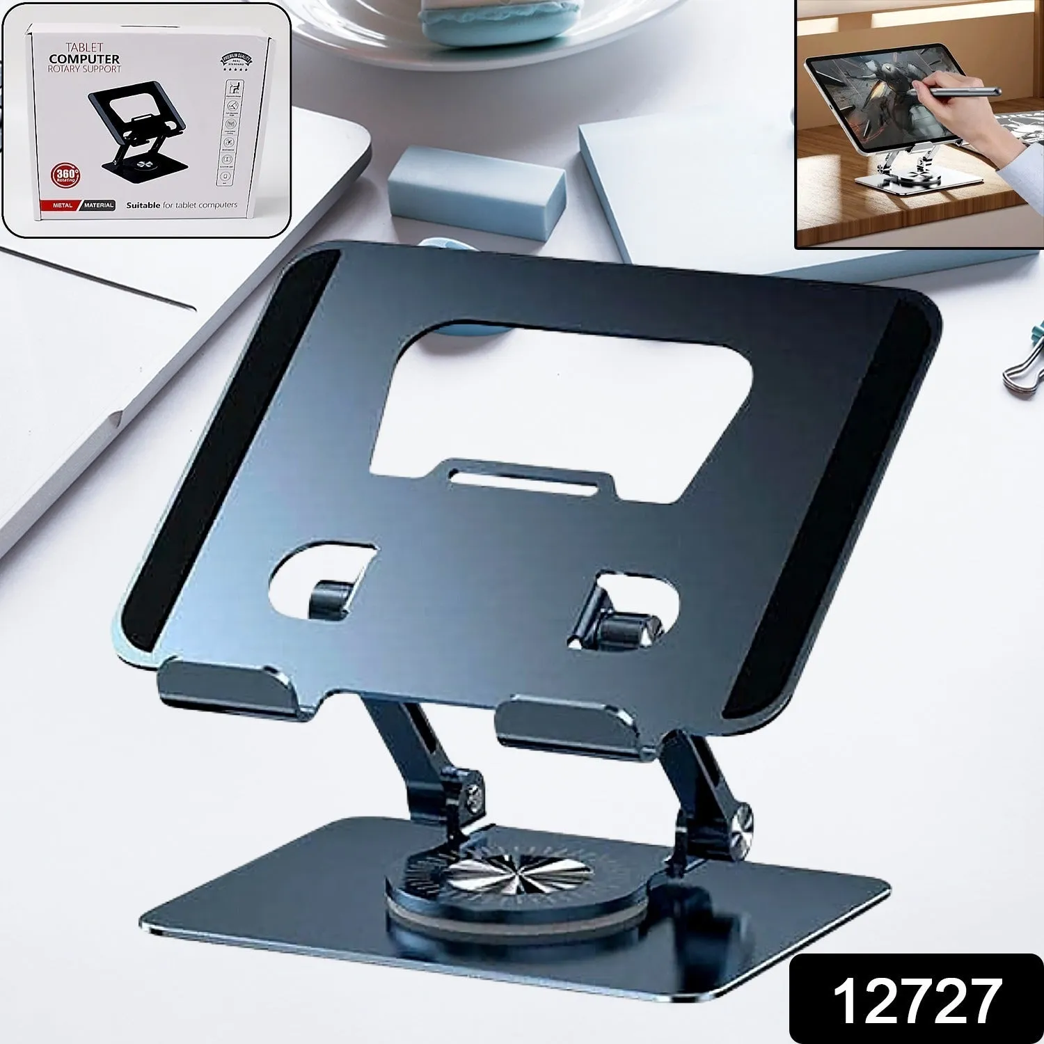 Aluminum Alloy 360Rotating Bracket, Adjustable Laptop Stand, Portable Foldable Ergonomic Laptop Support