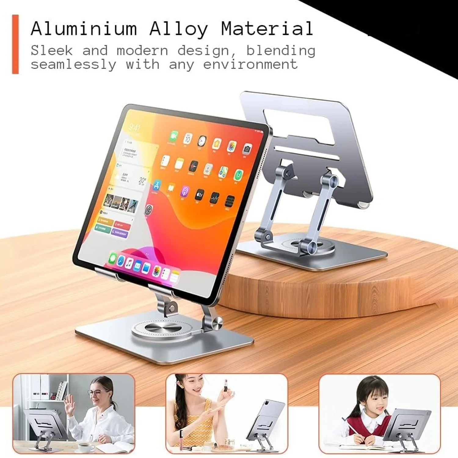 Aluminum Alloy 360Rotating Bracket, Adjustable Laptop Stand, Portable Foldable Ergonomic Laptop Support
