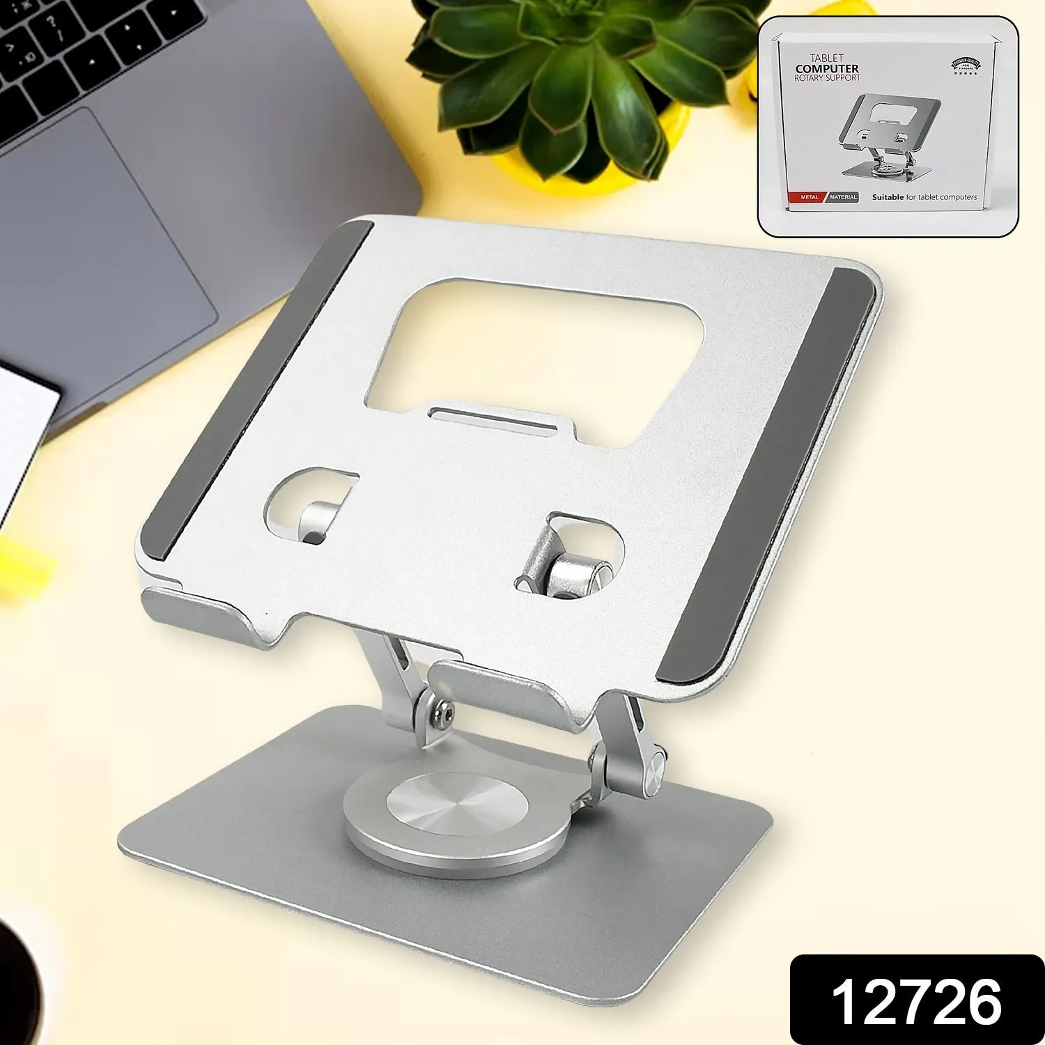 Aluminum Alloy 360Rotating Bracket, Adjustable Laptop Stand, Portable Foldable Ergonomic Laptop Support