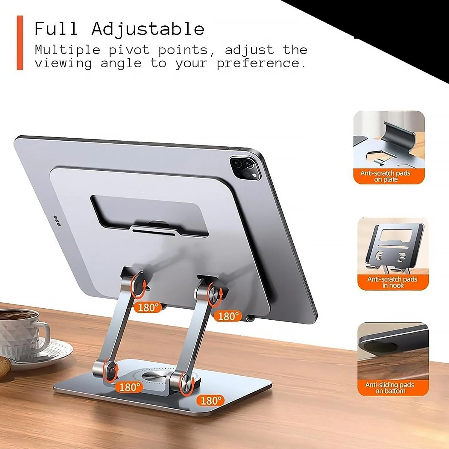 Aluminum Alloy 360Rotating Bracket, Adjustable Laptop Stand, Portable Foldable Ergonomic Laptop Support