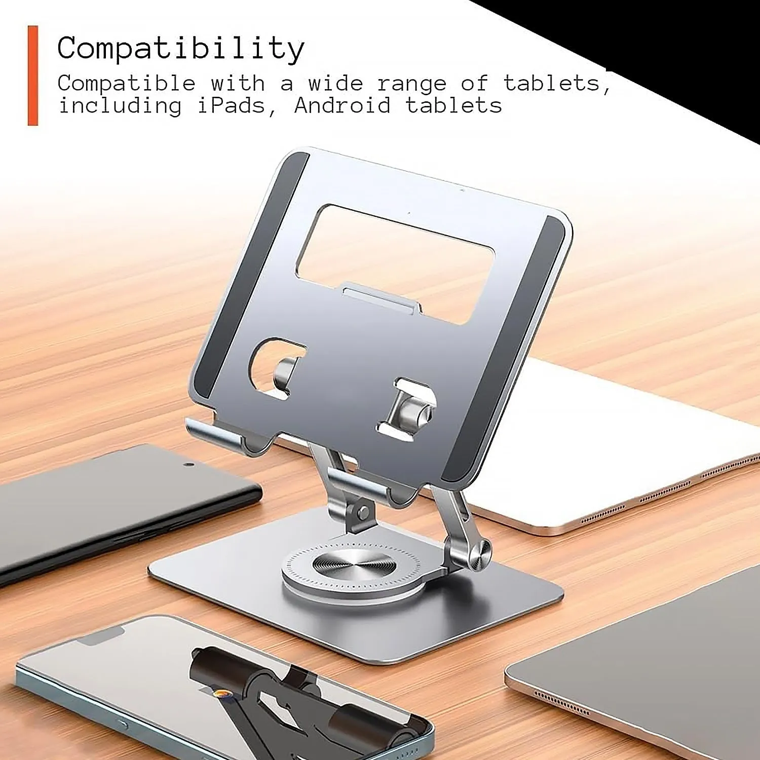 Aluminum Alloy 360Rotating Bracket, Adjustable Laptop Stand, Portable Foldable Ergonomic Laptop Support