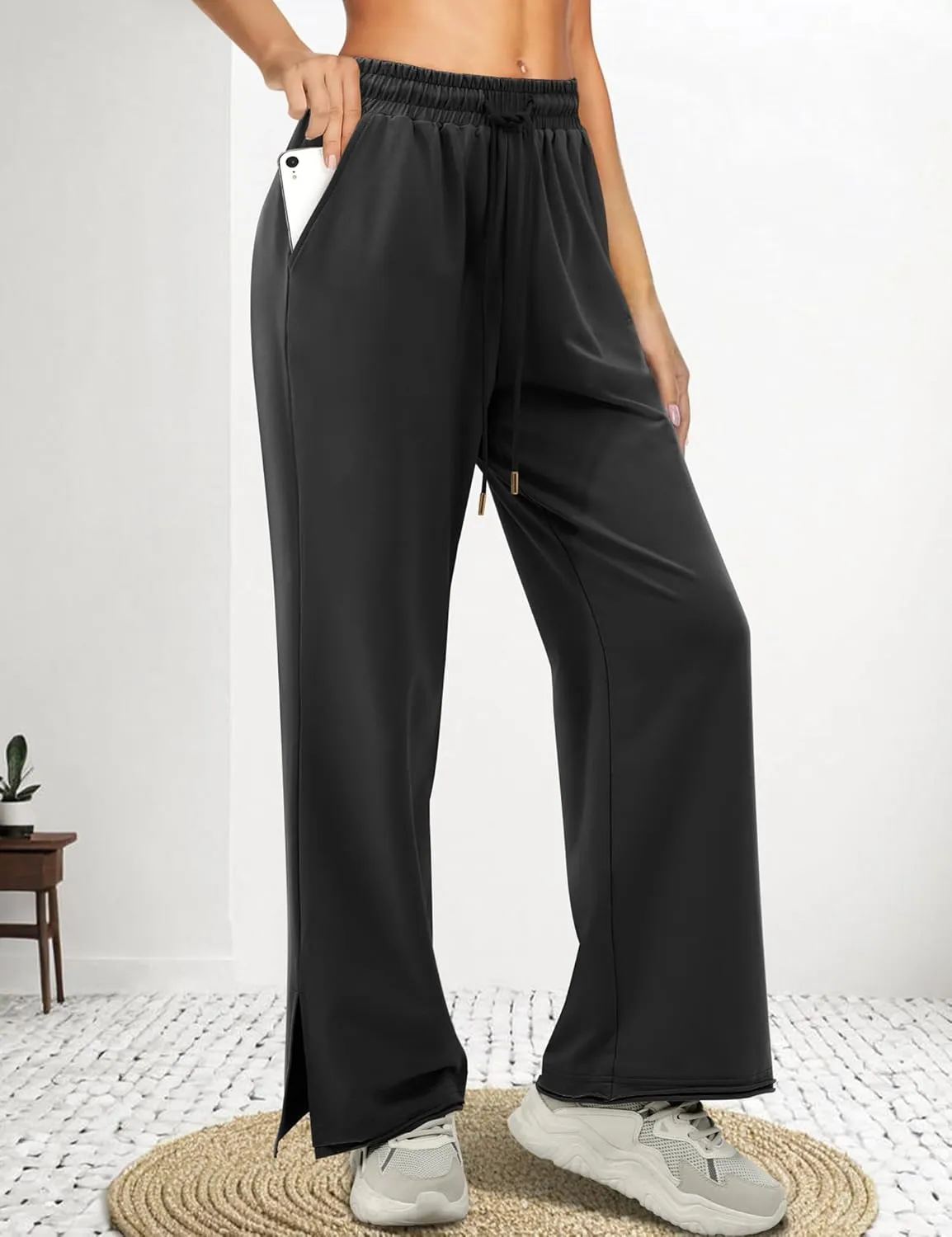 Amoretu Women Sweatpants Baggy Wide Leg Drawstring Pants with Deep Pockets Trendy High Waist Lounge Pants