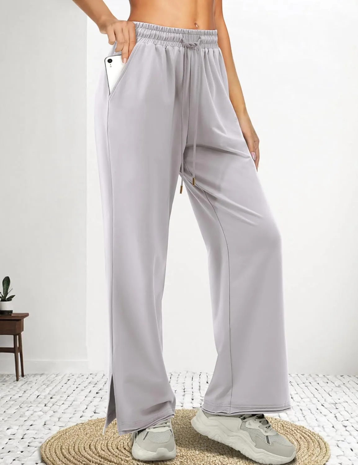 Amoretu Women Sweatpants Baggy Wide Leg Drawstring Pants with Deep Pockets Trendy High Waist Lounge Pants