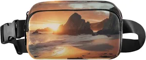 Beach Sunset Landscape Fanny Pack Hip Bag Belt Bag for Women Man Fashion Waist Pack Water-repellent Crossbody Bag for Halloween Costumes Running Hiking Jogging Travel Sport