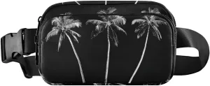 Black White Palm Tree Fanny Pack Hip Bag Belt Bag for Women Man Fashion Waist Pack Water-repellent Crossbody Bag for Halloween Costumes Running Hiking Jogging Travel Sport
