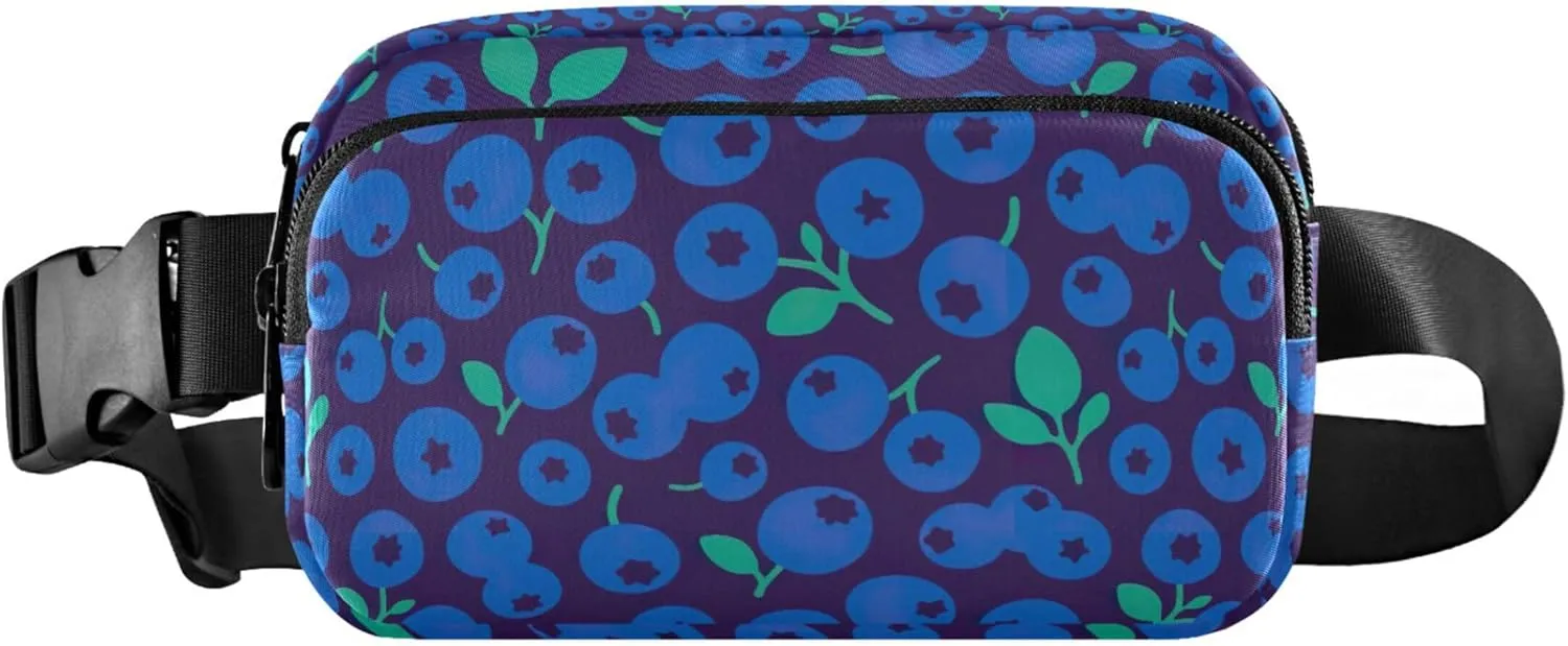 Blueberry Floral Blue Fanny Packs Women Large Hip Belt Bag Waterproof Funny Crossbody Waist Bag
