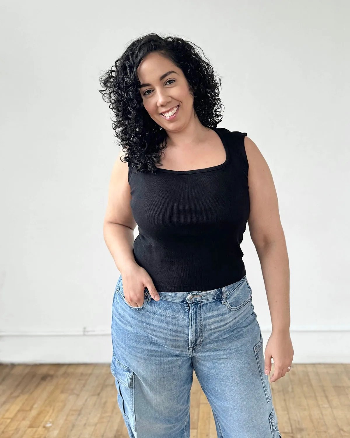 BRIDGETTE rib knit tank in Black