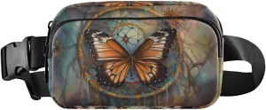 Butterfly and Dream Catcher Fanny Pack Hip Bag Belt Bag for Women Man Fashion Waist Pack Water-repellent Crossbody Bag for Halloween Costumes Running Hiking Jogging Travel Sport