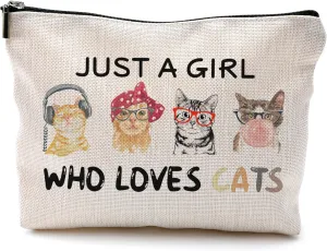 Cat Cosmetic Bag - Just A Girl Who Loves Cats, Funny Cat Gift With Zipper