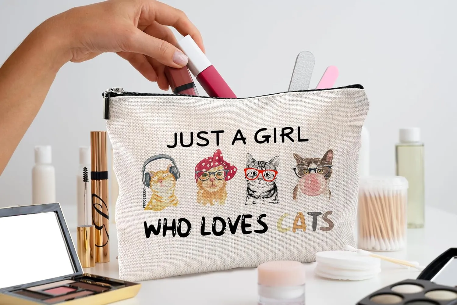 Cat Cosmetic Bag - Just A Girl Who Loves Cats, Funny Cat Gift With Zipper