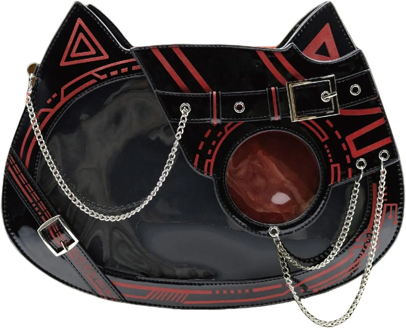 Cat Ita Bag Pin Display Backpack Cyberpunk Purse Luminous Single Shoulder Crossbody Reflection Handbag (Black red(luminous))
