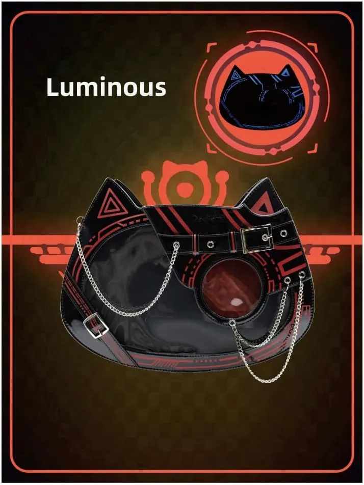 Cat Ita Bag Pin Display Backpack Cyberpunk Purse Luminous Single Shoulder Crossbody Reflection Handbag (Black red(luminous))