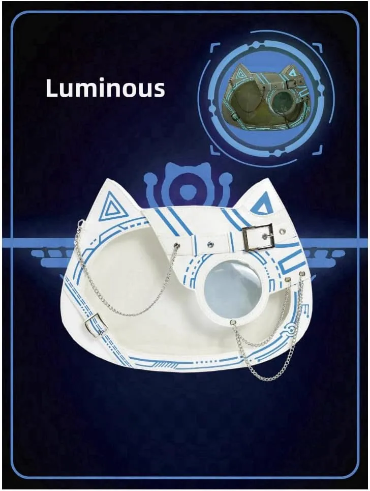 Cat Ita Bag Pin Display Backpack Cyberpunk Purse Luminous Single Shoulder Crossbody Reflection Handbag (White blue(luminous))