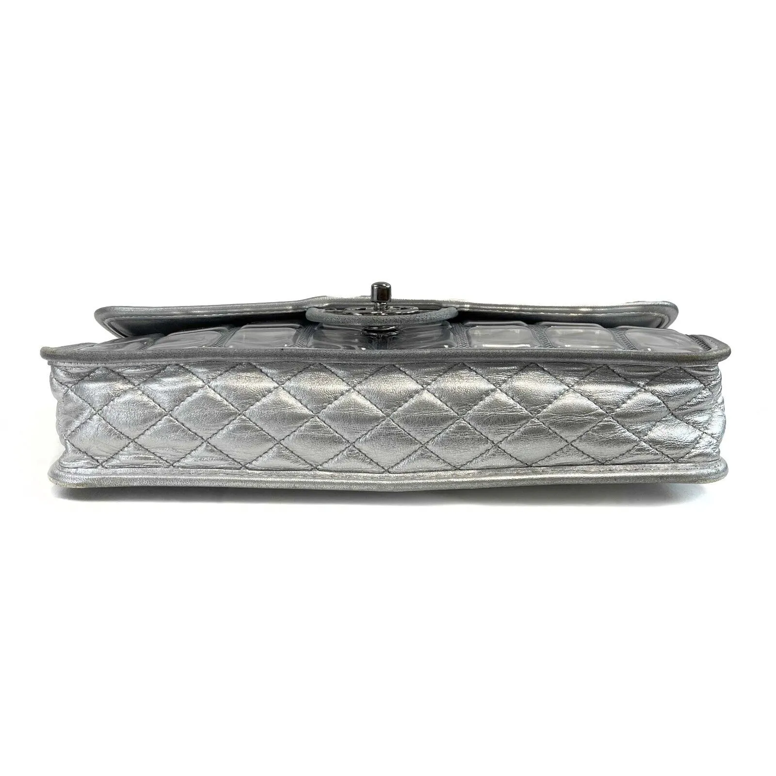 CHANEL - Ice Cube Silver PVC Medium CC Quilted Vinyl Single Flap Shoulder Bag
