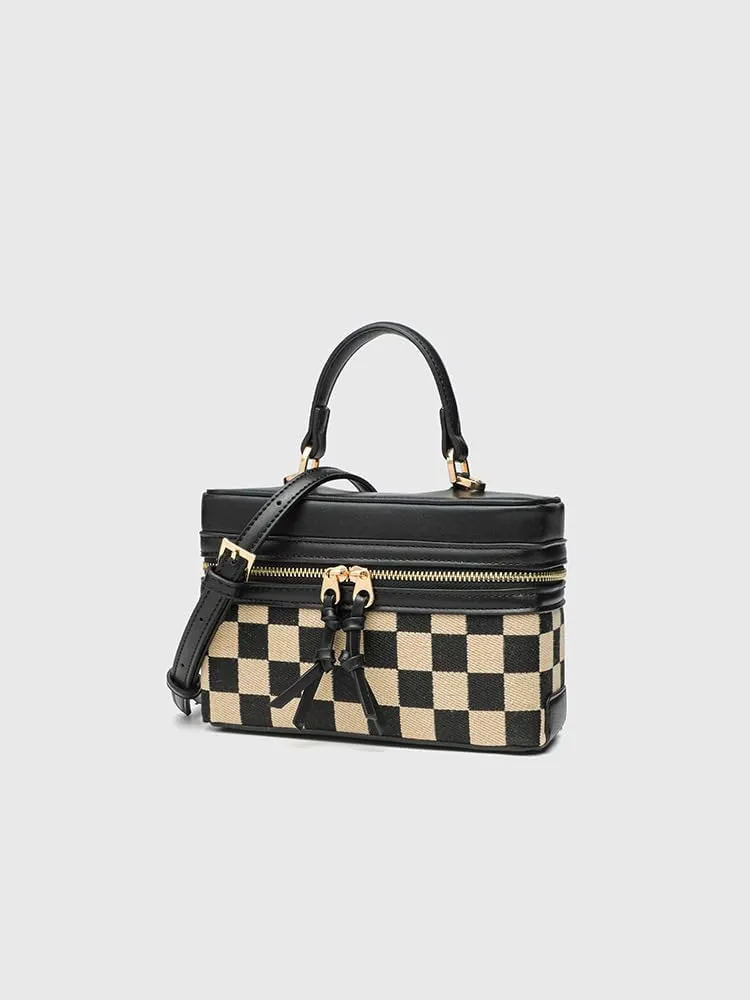 Checkered Makeup Bag Checkerboard Cosmetic Organizer Bags Trendy Portable Crossbody Square Purse Handbag