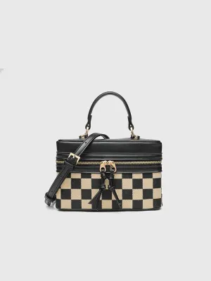 Checkered Makeup Bag Checkerboard Cosmetic Organizer Bags Trendy Portable Crossbody Square Purse Handbag