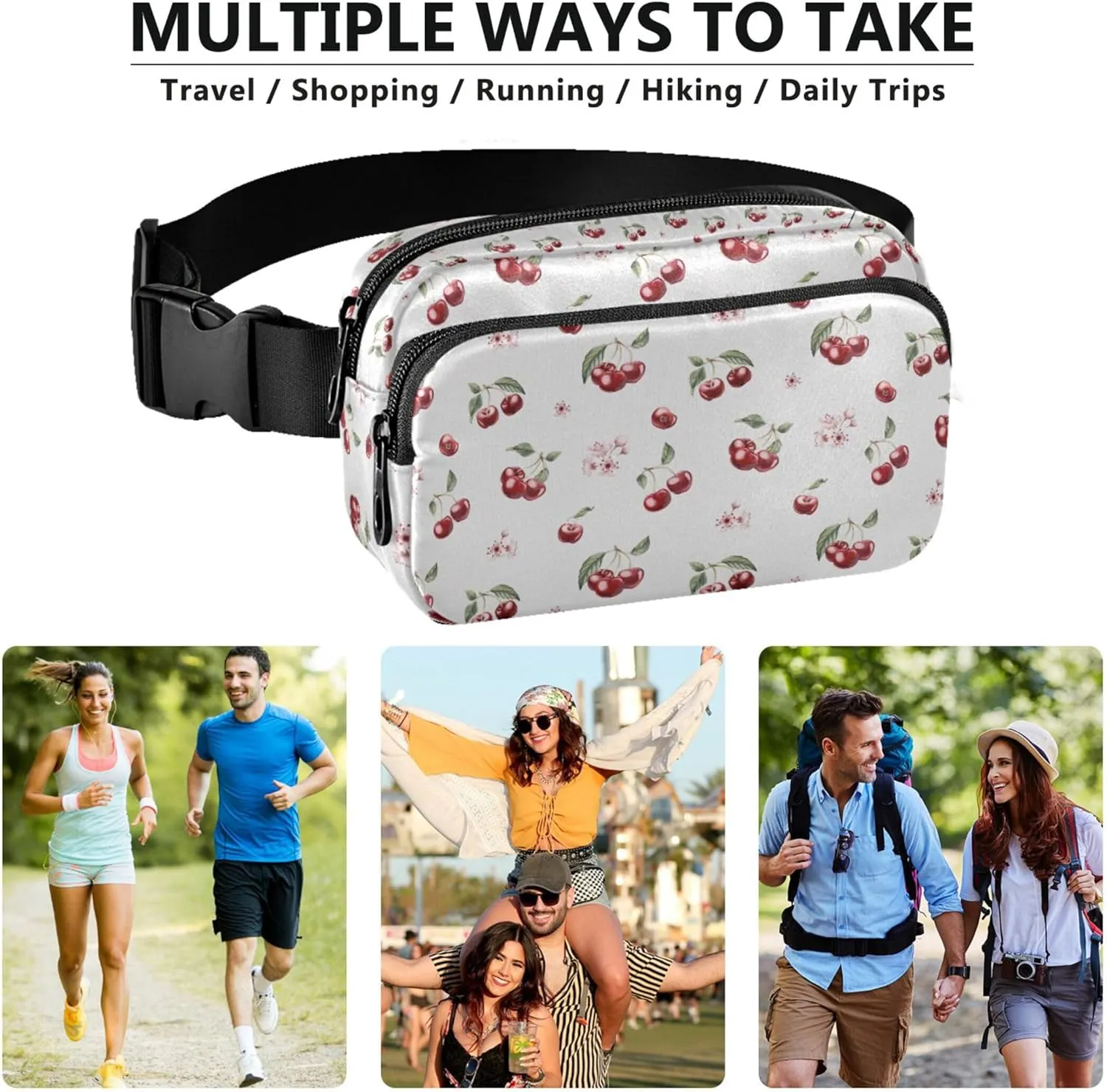 Cherry Berries Floral Fanny Packs for Women Waterproof Everywhere Belt Bag Cute Waist Pouch for Women