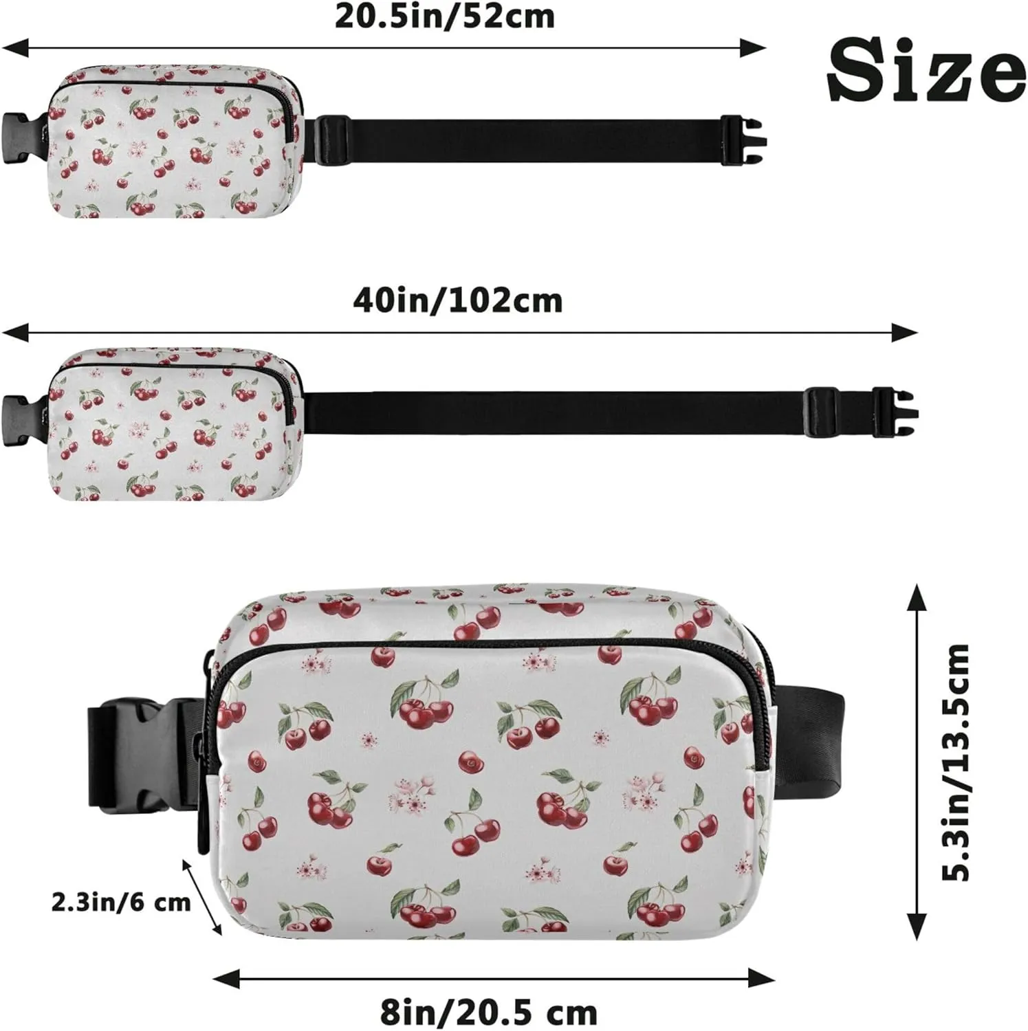 Cherry Berries Floral Fanny Packs for Women Waterproof Everywhere Belt Bag Cute Waist Pouch for Women