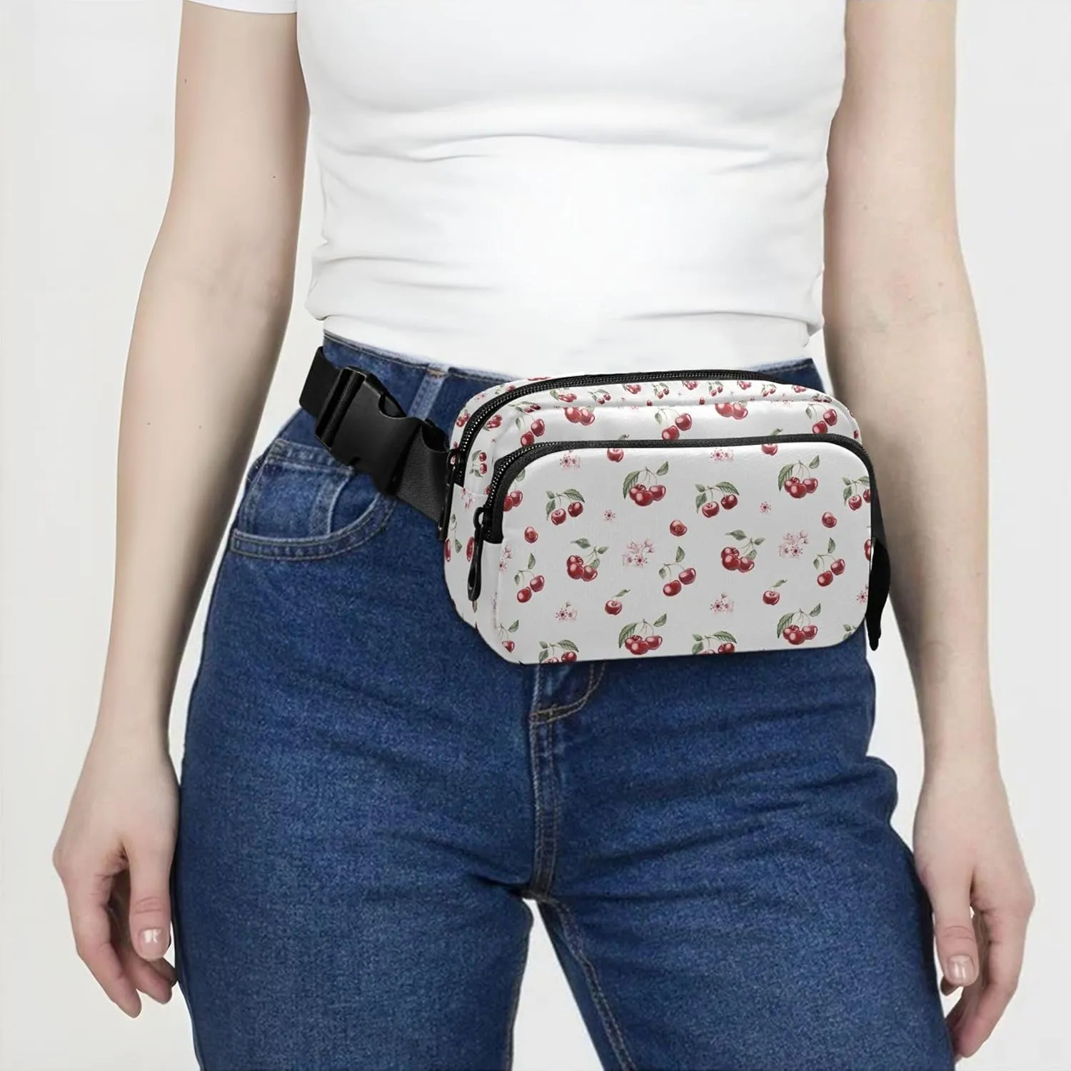 Cherry Berries Floral Fanny Packs for Women Waterproof Everywhere Belt Bag Cute Waist Pouch for Women