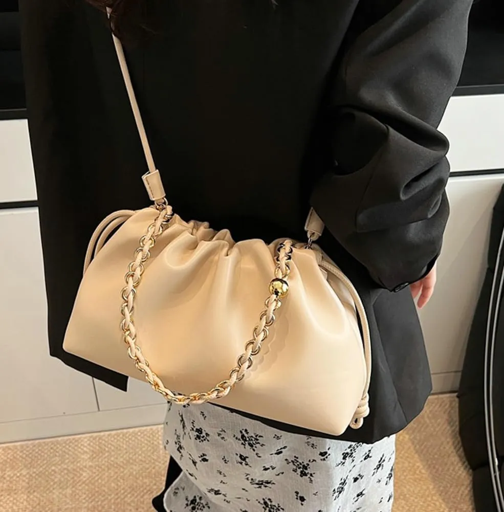 Chic Cloud Bag Womens Chain Purse Vegan Leather Drawstring Tote Handbag Hobo Satchel Purse Travel Work Shoulder Bag 2025