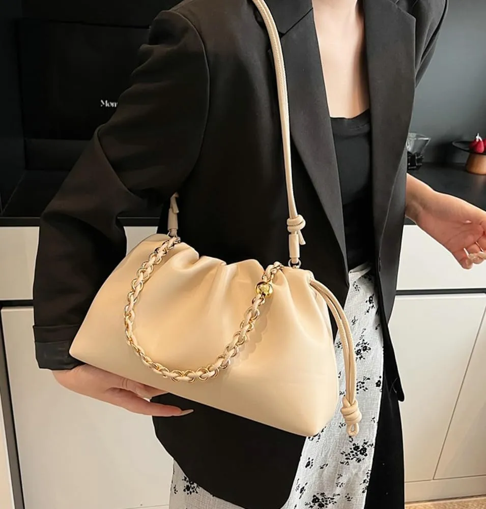 Chic Cloud Bag Womens Chain Purse Vegan Leather Drawstring Tote Handbag Hobo Satchel Purse Travel Work Shoulder Bag 2025