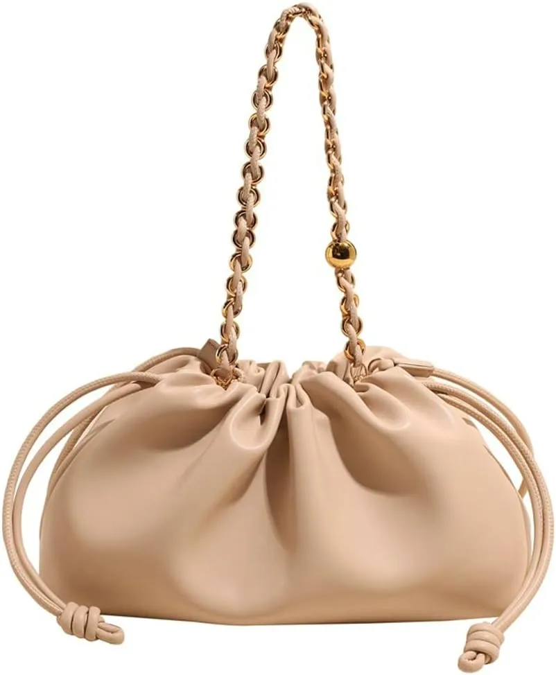 Chic Cloud Bag Womens Chain Purse Vegan Leather Drawstring Tote Handbag Hobo Satchel Purse Travel Work Shoulder Bag 2025