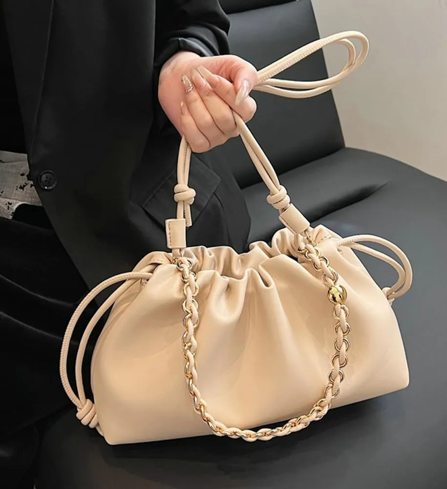 Chic Cloud Bag Womens Chain Purse Vegan Leather Drawstring Tote Handbag Hobo Satchel Purse Travel Work Shoulder Bag 2025