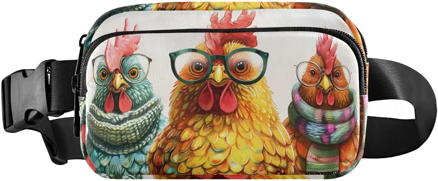 Chickens Glasses Scarf Fanny Pack Hip Bag Belt Bag for Women Man Fashion Waist Pack Water-repellent Crossbody Bag for Halloween Costumes Running Hiking Jogging Travel Sport
