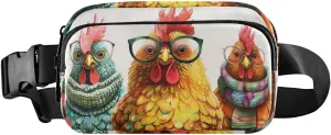 Chickens Glasses Scarf Fanny Pack Hip Bag Belt Bag for Women Man Fashion Waist Pack Water-repellent Crossbody Bag for Halloween Costumes Running Hiking Jogging Travel Sport