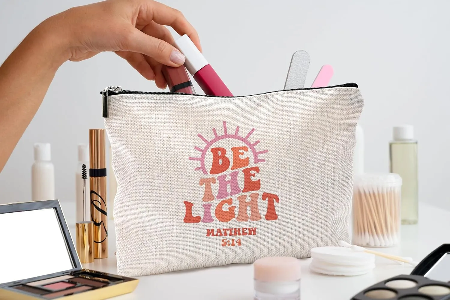 Christian Gifts for Women,Bible Verse Makeup Bag,Be The Light Cosmetic Bags With Zipper,Makeup Bag Gifts for Christian Women