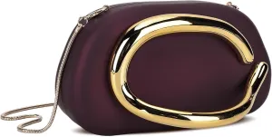 Clutch Purse for Women Gold Metal Closure Burgundy Red Clutch Evening Bag Chain Crossbody Purse