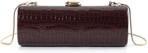 Clutch Purses for Women Vegan Leather Crossbody Bag Burgundy Crocodile Evening Purse with Chain