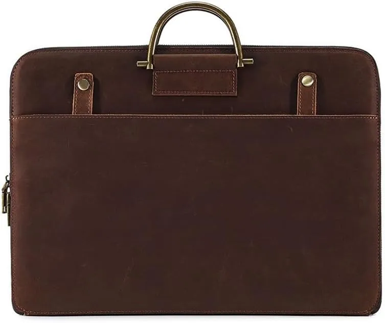 CSCDD Vintage Handbag Crazy Horse Leather Men's Business Handbag Multifunctional Computer Bag Light Briefcase