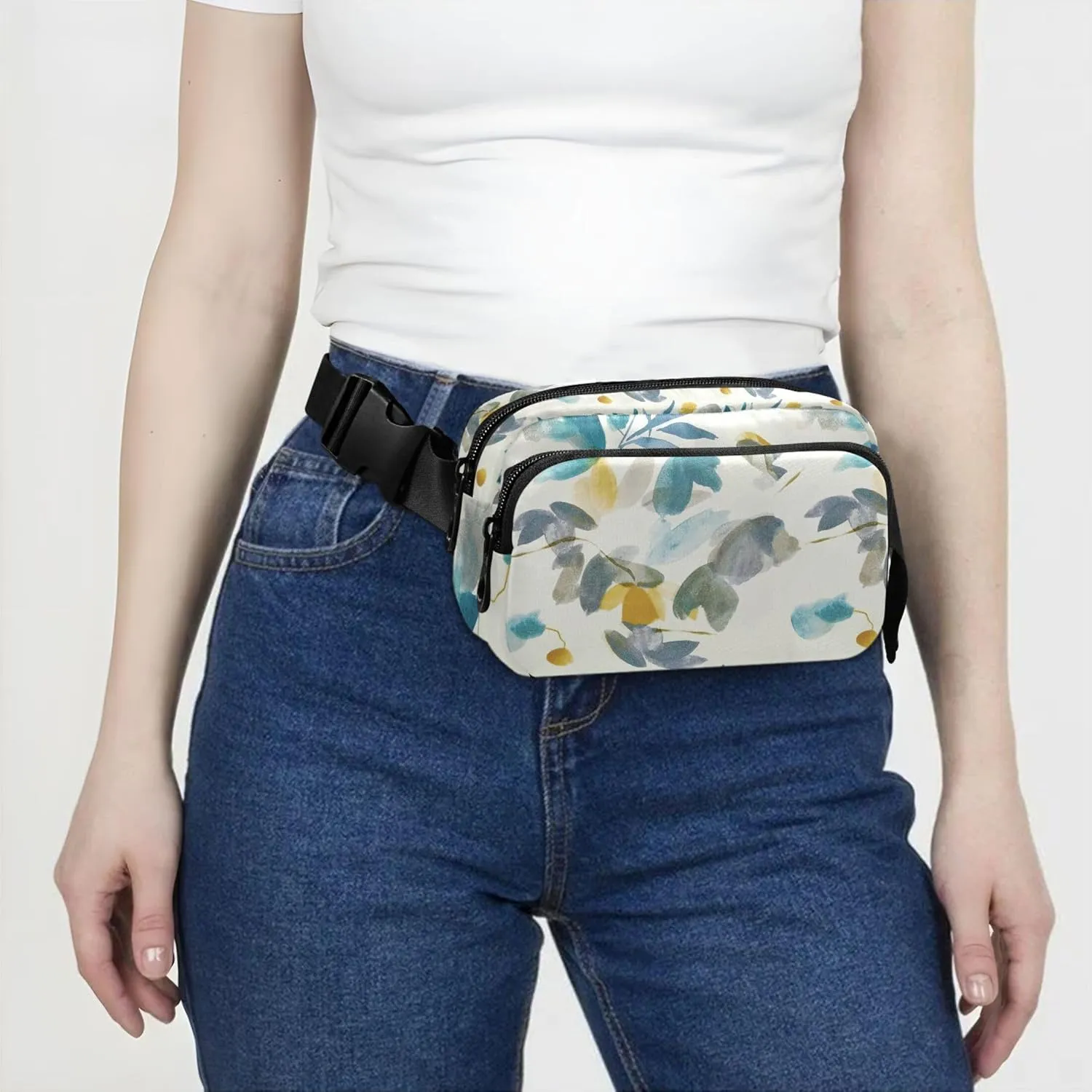 Custom Flower Abstract Floral Women Fanny Pack Hiking Hip Pack Belt Bag Waterproof Travel Waist Pouch