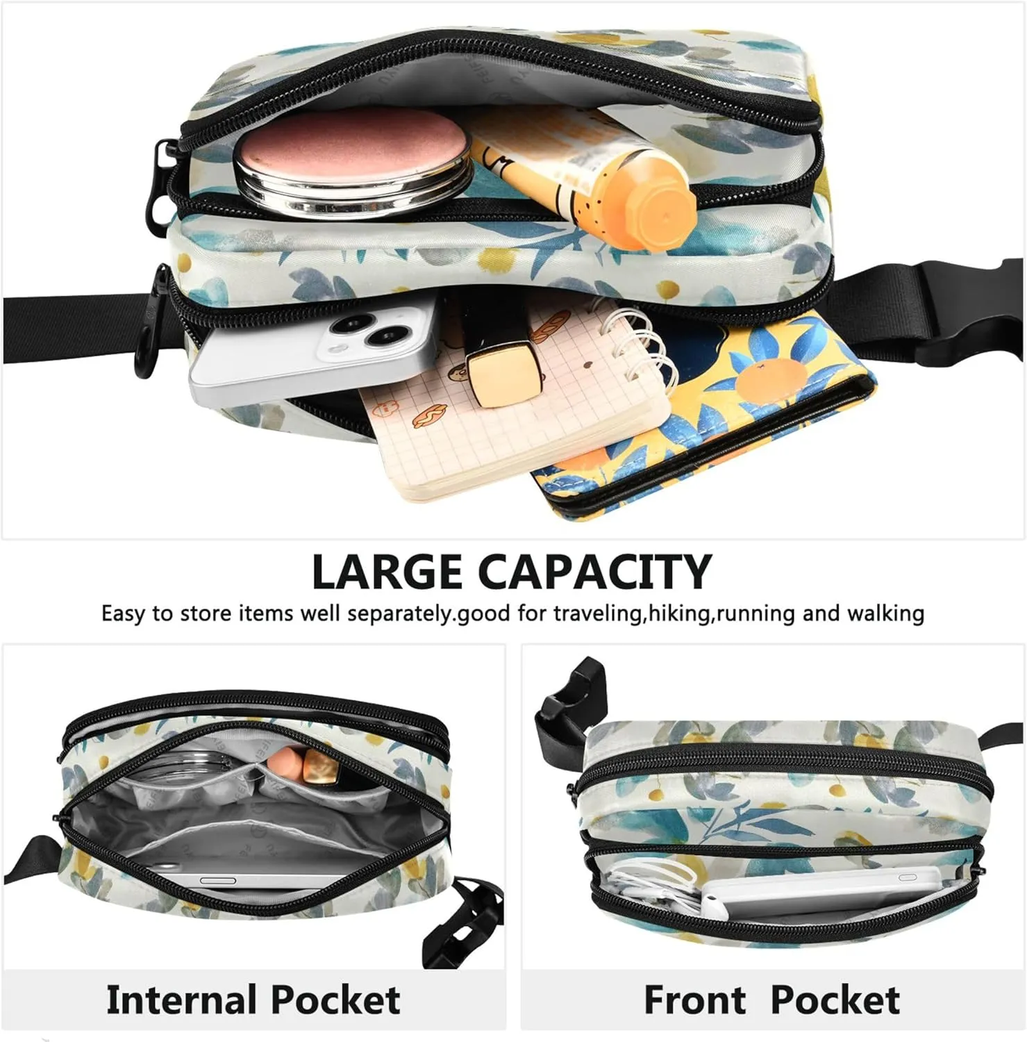 Custom Flower Abstract Floral Women Fanny Pack Hiking Hip Pack Belt Bag Waterproof Travel Waist Pouch