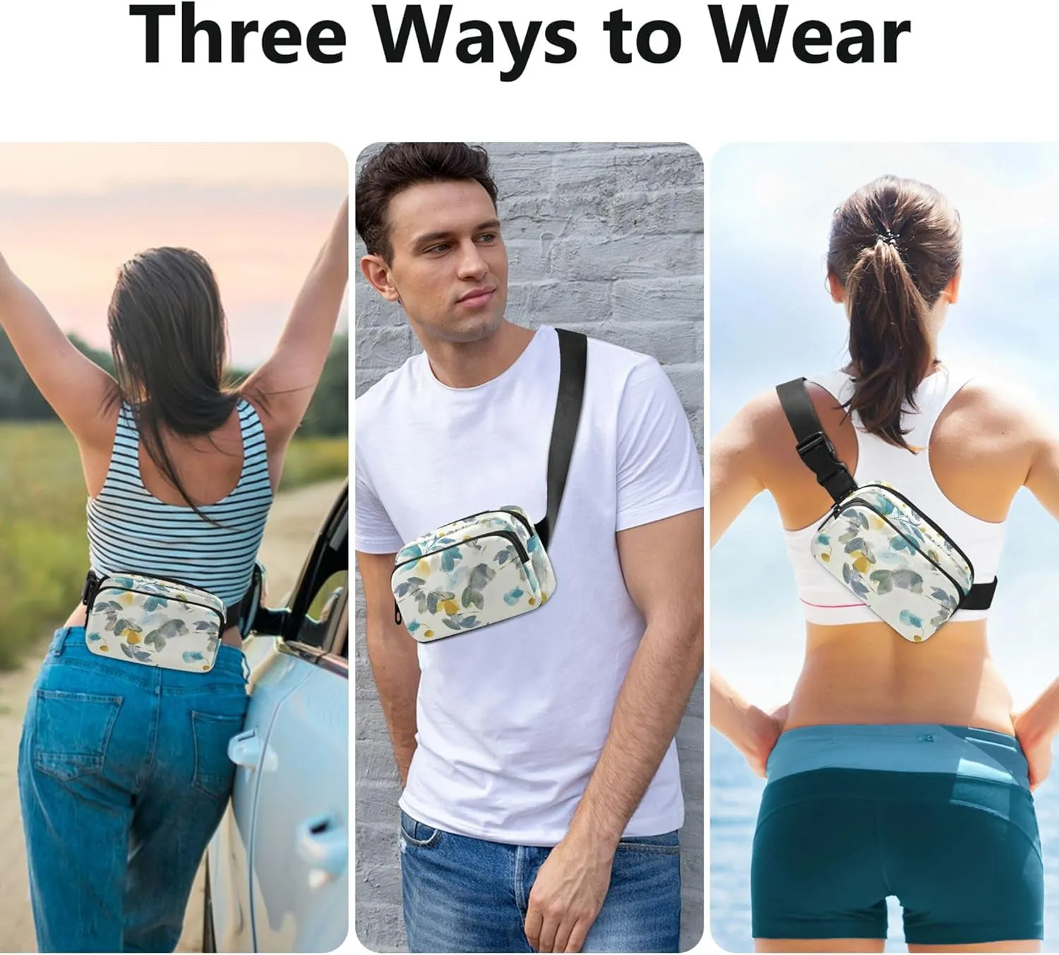 Custom Flower Abstract Floral Women Fanny Pack Hiking Hip Pack Belt Bag Waterproof Travel Waist Pouch
