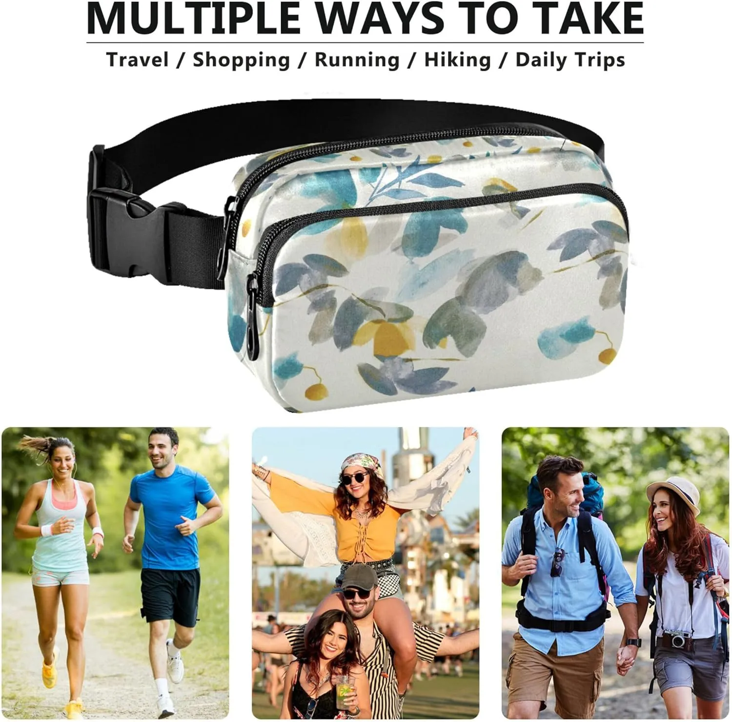 Custom Flower Abstract Floral Women Fanny Pack Hiking Hip Pack Belt Bag Waterproof Travel Waist Pouch
